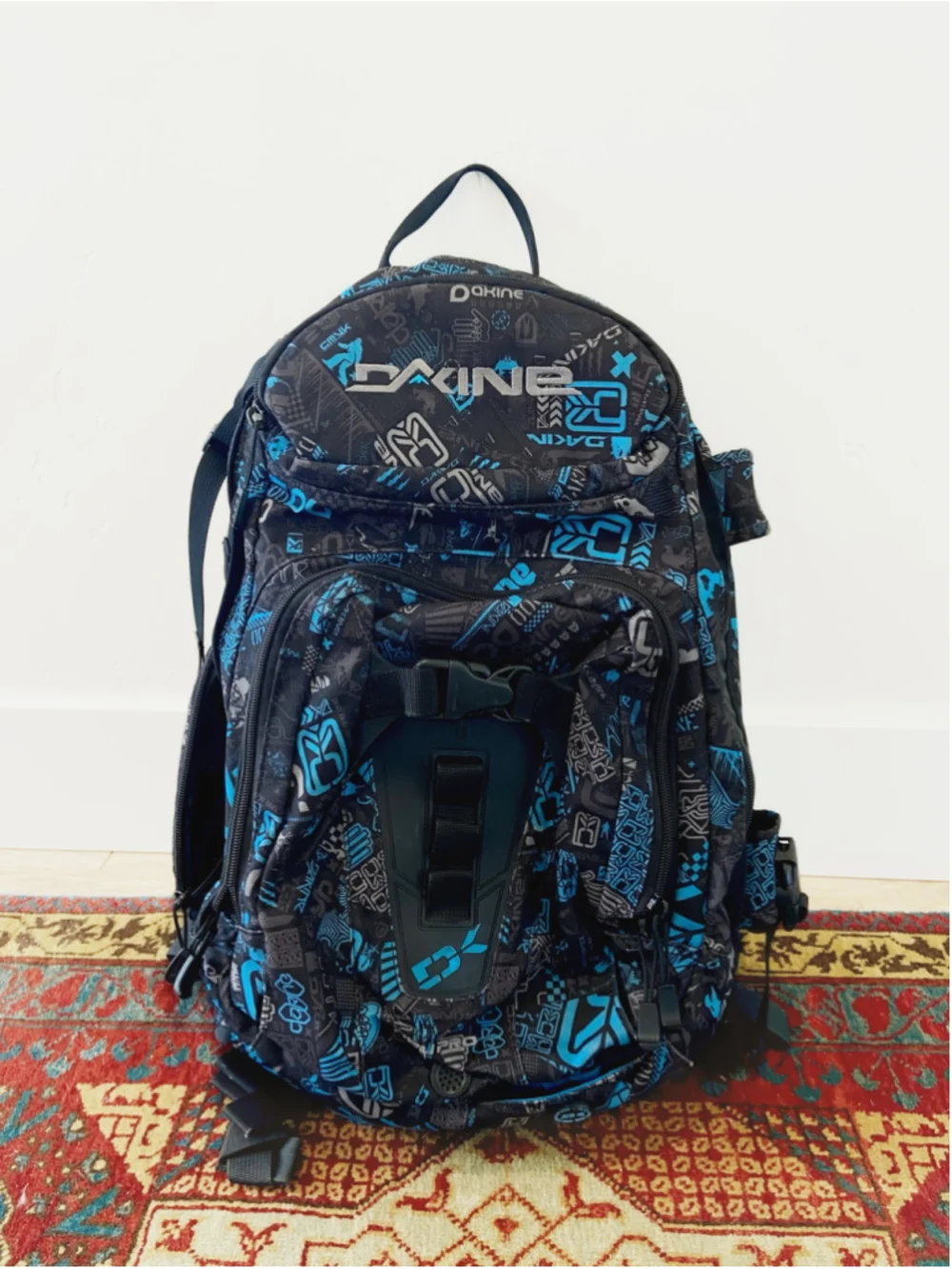 Dakine Backpack Black and Blue Graphic Print Quality Heavy Duty